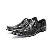 cheap Premium Leather Loafers-Men's Black Crocodile Print Leather Loafers, Premium Quality with Gold Toe Cap, Perfect for Formal Wear