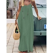 preiswerte Einfaches Kleid-Damen Maxikleid A Linie Kleid Urlaub Lässig Ferien Lässiger Schnitt Einfach Ärmellos Rundausschnitt Blau Schwarz Weiß Rosa Sommer Frühling Herbst