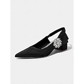 baratos Mãe da Noiva/Namorado-Sapatos de salto bloco com bico fino em cetim rosa claro para mulheres - elegantes sapatos de festa com detalhes florais e cristais, perfeitos para a mãe da noiva ou para um casamento urbano