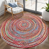 cheap Area Rugs-Bohemian Round Area Rug, 2D Flat Print, Vibrant Multicolor Spiral Floor Mat, Eco-Friendly Non-Slip Home Decor Rug for Living Room, Bedroom