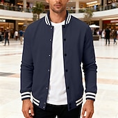 economico Giubbotti Casual-Per uomo Giacca Leggera Giacca Casual Giacca College Casuale Quotidiano Tasca Primavera Autunno A righe Streetwear Elegante Colletto Mao Regolare Nero Rosso Blu marino Blu reale Grigio chiaro Giacca