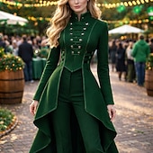 cheap Outerwear-Retro Vintage Punk &amp; Gothic Medieval Coat Masquerade Tuxedo Vampire Plague Doctor Formal Style Vintage Style Solid Colored Fancy Dress Men's Women's Steampunk Christmas Halloween Carnival Party