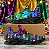 cheap Women's Shoes-Women's Mardi Gras Confetti Print Lace-Up Athletic Sneakers - Cushioned Comfort Festive Shoes for Carnival Parades, Street Celebrations, Daily Errands &amp; Summer Outdoor Activities