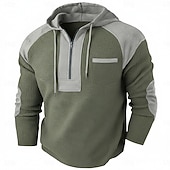 preiswerte T-Shirt mit Waffelstrick-Herren Waffel T-Shirt T Shirt Waffel-Henley-Hemd Herrenhemden mit Ellbogenflicken Langarm Mit Kapuze Zur Seite fahren Halber Reißverschluss Herbst Herbst Winter Einfarbig Farbblock Sportlich