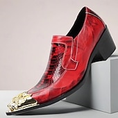 abordables Mocassins en cuir de qualité supérieure-Chaussures habillées rouges vernies pour homme avec bout doré, chaussures de cérémonie élégantes pour les mariages et les réceptions formelles.