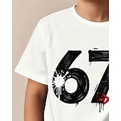 preiswerte Jungen 3D Lustiger Humor-Baumwolle Kinder Jungen Weiß Grafik Lustiger Slang 67 T-Shirt Bluse Rundhalsausschnitt Kurzarm Outdoor Alltagskleidung Mode Streetwear Designer Drucken Sommer