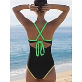 Недорогие Монокини-Женский купальник из 1 предмета стройнящий сексуальный с вырезом монокини высокая спортивная линия контроль живота высокая талия узкий без спинки для отпуска пляжная одежда цветной блок V-образный