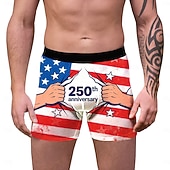 baratos Coleção Masculina-250º Aniversário EUA 2026 Boxer Curto Roupa Íntima Bandeira dos EUA Inovador Engraçado Adulto Homens Dia da Independência 4 de julho Casual Festa Vestir-se