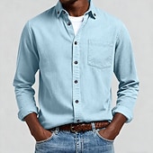 baratos Camisas casuais inteligentes masculinas-Homens Camisa Social camisa de botão Camiseta de Veludo Camisola Azul Amarelo Vermelho Azul Marinha Verde Manga Longa Tecido Lapela Casual Ao ar livre Bolso frontal Roupa Moda Roupa de rua Casual