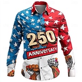  Per uomo 4 luglio, 250° anniversario degli Stati Uniti Bandiera degli Stati Uniti Patriottico Camicia Camicia con Bottoni Manica Lunga Vintage Retrò Ferie Casual Quotidiano Primavera Autunno Collo