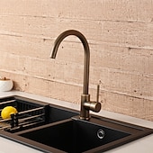 お買い得  キッチン用水栓金具-水栓 - シングルハンドルつの穴 アンティーク真鍮 標準スパウト センターセット 現代コンテンポラリー Kitchen Taps