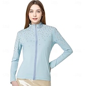 お買い得  フィギュアスケート用ジャケットとベスト-フィギュアスケート フリース ジャケット レディース ガールズ アイススケート ジャケット トップ パープル ストレッチ トレーニング 競技 スケートウェア 保温 暖かい クリスタル/ラインストーン 長袖 アイススケート フィギュアスケート