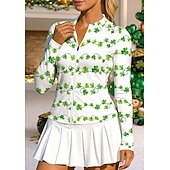  Svatý Patrik Dámské Květiny Trávová zelená Topy Sportovní košile Tenisové tričko Tenisový top Dlouhý rukáv Zip UPF50+ Odolná proti UV záření Vysoká pružnost Odvod vlhkosti Prodyšné Volejbal Tenis Golf