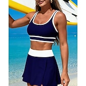 tanie Tankini i bikini do surfingu-Damskie Tankini 2-częściowa Stroje kąpielowe Blokowanie kolorów Elastyczny Bez rękawów Kąpielówki Surfing Nurkowanie z rurką Pływacki Lato