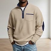 billige Vaffelstrikket T-skjorte-Herre Vaffel T-skjorte T skjorte Vaffel Henley-skjorte Herreskjorter med albuelapper Langermet Høyhalset Halv glidelås Høst vinter Helfarge Lapper Tradisjonell / vintage Fritid Lapper Fargeblokk