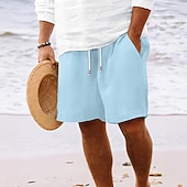 cheap Casual Shorts-Men's Waffle Shorts Summer Shorts Beach Shorts Casual Shorts Drawstring Elastic Waist Solid Color Comfort Knee Length Daily Outdoor Streetwear Vacation Fashion Blue Black Micro-elastic