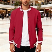 economico Giubbotti Casual-Per uomo Giacca Leggera Giacca Casual Giacca College Casuale Quotidiano Tasca Primavera Autunno A righe Streetwear Elegante Colletto Mao Regolare Nero Rosso Blu marino Blu reale Grigio chiaro Giacca