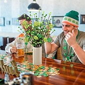  6 Pack St. Patrick’s Day Shamrock Berry Stems, Artificial Clover Picks for Decor, Green Irish Holiday Berry Stems for Table Centerpieces, Floral Arrangements and DIY Crafts