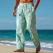 voordelige Casual herenbroek met print-Voor heren Watersport Kompas Zeilboot Broek Vrijetijdsbroek Wijde broek Medium Taille Vintage Retro Buiten Vakantie Strand Kleding Elastische tailleband met trekkoord Linnen broek met zakken Zomer
