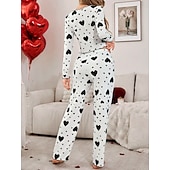 preiswerte Valentinstag Schlaf &amp; Lounge-Damen Schlafanzug Set Lässig Komfort Herz Elastischer Bund Hose Täglich Heim Langarm Quadrathals Blau Schwarz Rosa Rote Purpur Sommer Frühling Normale Passform