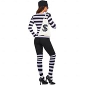 economico Costumi da donna-Costume di fantasia Ladro rapinatore di banche Costume Cosplay A strisce Adulti Per donna Halloween Carnevale Feste Performance Vestirsi