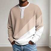 billige Geometrisk-Herre Geometrisk Vaffel T-skjorte Henly-skjorte Langermet Elegant Avslappet Vår Lysegrønn Lyseblå Lilla Kakifarget Henley Henley T-skjorte