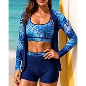economico Rash Guards Interi-Per donna Top sottomuta Costume da bagno con stampa floreale 3 pezzi Color-blocking Protezione UV Manica Lunga Costume da Bagno Surf Snorkeling Nuoto Estate