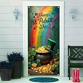cheap Garage &amp; Door Banners-St. Patrick's Day Posters Door Cover Outdoor Banners Gold coin Green Hat Shamrock Cute 3D Party Dorm Teens Room College Dorm Guys Man Cave Frat Bedroom Shooting Backgrounds Home Decor
