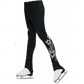 abordables Pantalones y Leggings de Patinaje Artístico-Pantalones de patinaje artístico para mujer y niña, elásticos, negros, para entrenamiento, competición, térmicos, cálidos, con cristales y diamantes de imitación, para patinaje sobre hielo.