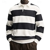 cheap Men's Rugby Polo-Men's Polo Shirts Golf Shirt Casual Street Lapel Long Sleeve Basic Modern Horizontal Stripes Buttons Spring Fall Regular Fit Blue Grey White Red Navy Blue Purple Polo Shirts