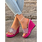 preiswerte Frauen-Rosa Keilsandalen für Damen mit Strassverzierungen – stilvolles Schuhwerk für Insel- und Kreuzfahrturlaube