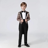 olcso Gyűrűvivő öltönyök és ruhák-3 részes gyűrűhordozó öltöny fiú gyerek öltöny blézer &amp;nadrág &amp;nyakkendő fiú hivatalos öltöny hétköznapi kültéri party divat menő alapvető egyszínű kék ezüst fekete poliészter