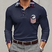 cheap Patriotic 250 Polos-4th of July 2026 250th Men's American US Flag Polo Long Sleeve Polo Shirts Lapel Casual Outdoor Athleisure Festival Outfit 3D Print Buttons Spring Fall Blue Red Purple