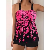 abordables Tankinis-Maillot de bain Tankini femme 2 pièces Shorts Contrôle du ventre Taille haute Slim Dos nu Vacances Plage Vêtements Feuilles V Cou Sans Manches