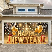 זול באנרים של гараז' ודלת-ראש השנה גוֹבּלֶן כיסוי דלת מוסך תלייה גדולה שנה טובה 2026 זיקוקין סגנון חמוד 3D מסיבה חוץ חג רקעים לצילום יארד עיצוב הבית
