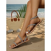 voordelige Vrouwen-Platte sandalen met strasssteentjes voor dames – sprankelende minimalistische zomerschoenen voor strandvakanties, resortoutfits en feestjes aan het zwembad. &amp;casual zomerkleding