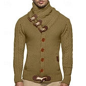 baratos suéter cardigã masculino-Homens Suéter Carregam Suéter de gola alta Estriado Tricotar lenço Listrado Gola Alta à moda Contemporâneo Moderno Dia a Dia Casual Roupa Inverno Preto Branco S M L