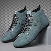 tanie Botki-stylowe, szare, męskie trampki za kostkę – miękkie, zamszowe buty ze skóry ekologicznej ze sznurowadłami, idealne na co dzień, do ulicznego stylu i codziennej wygody