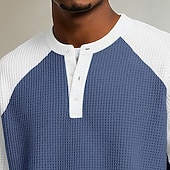 voordelige Wafelgebreid T-shirt-Heren Wafel T-shirt T-shirt Korte mouw Henley Zomer Lente Lente zomer Effen Kleur Met Textuur Modieus Ontwerper Casual Kleurenblok Gebreid Casual Dagelijks Buiten Licht Blauw Lichtgroen Paars Top