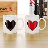 abordables Tazas-Taza de corazón de píxeles que se transforma, taza de amor, regalo de San Valentín, taza que cambia de color y reacciona al calor: regalo divertido para café, chocolate caliente, &amp;bebidas calientes