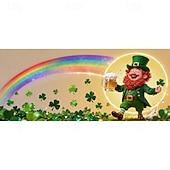 cheap Holiday Tapestries-St Patrick's Day Garage Door Cover, Green Four-Leaf Clover &amp; Gold Coin Design, Festive Holiday Wall Banner, St. Patrick's Day Party Decoration for Garage or Home.