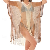 levne Kaftans-Dámské Plavky Přehozy Plavky Třásňový lem Vystřižený prázdniny Oblečení na pláž Tónované Do V Krátké rukávy Plavky