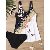 ieftine Tankinis-Costum de baie pentru femei tankini 2 piese cu slipuri cu control al burticii talie înaltă cu spatele gol pentru vacanțe la plajă cu gradient cu fluturi cu guler V fără mâneci