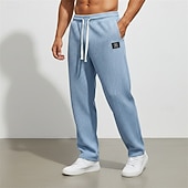 cheap Straight Leg-Men's Waffle Sweatpants Trousers Baggy Pants Straight Leg Sweatpants Drawstring Elastic Waist Solid Color Comfort Full Length Daily Outdoor Streetwear Vacation Fashion Black White Micro-elastic