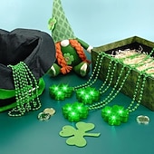 cheap Decorative Lights-2 Pcs St. Patrick's Day Irish Shamrock LED Light-Up Bead Necklace, Party Celebration, Festival Decoration, Green Shamrock Necklace for Holiday, Event, and Party Accessories