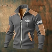 halpa Miesten 3D-paidat-Miesten Täysi vetoketjullinen huppari Fleecetakki Fleece -huppari Musta Valkoinen Armeijan vihreä Laivaston sininen Ruskea Pystykaulus Risti Usko Tasku Keinonahkaiset aksentit Urheilu ja ulkoilu