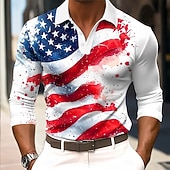  4 luglio 2026 250° Per uomo Bandiera Americana Polo Manica Lunga Magliette polo Bavero Casual All'aperto Abbigliamento quotidiano Abito da festa Stampa 3D Bottoni Primavera Blu Blu 1 Blu 3#