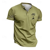abordables Camiseta informal tipo henley-Hombre Camiseta Henley Shirt Tee Camisa manga corta Manga Corta Henley Verano Primavera Palmera Moda Ropa de calle Casual Botones Estampado Diario Vacaciones Deporte Negro Verde Claro Blanco Camiseta