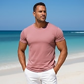 preiswerte Baumwoll-Leinen T-Shirts-Herren T-Shirt T-Shirt aus 100 % Baumwolle Kurze Ärmel Rundhalsausschnitt Sommer Frühling &amp; Herbst Einfach Texture Mode Designer Basic Klassicher Stil Lässig Urlaub Straße Blau Schwarz Weiß Top