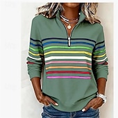 levne Pruhované a geometrické mikiny-Dámské Svetrová mikina Slátanina Tisk Čtvrtletní zip Bez vzoru Proužky Elegantní Teplé Klasické Dlouhý rukáv Do V Běžné topy Ležérní Domů Práce Trávová zelená Tmavomodrá Šedá Podzim Zima